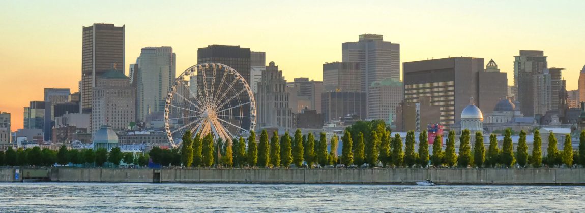 Golden hour, View of the city of Montreal from Parc Jean Drapeau, Montreal, Quebec, Canada