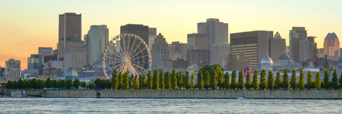 Golden hour, View of the city of Montreal from Parc Jean Drapeau, Montreal, Quebec, Canada